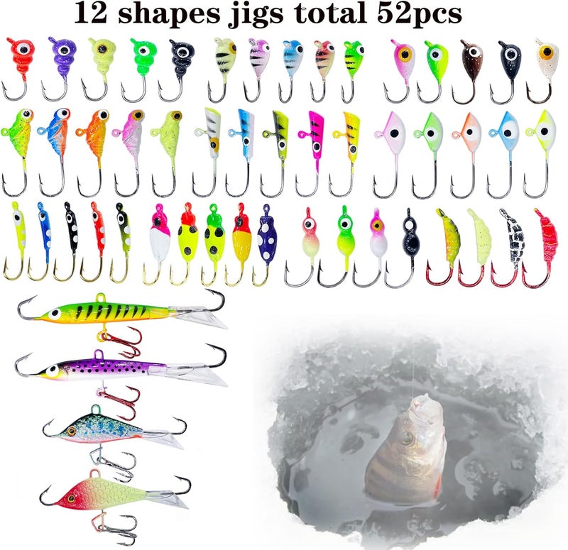 Bombite 52Pcs Ice Fishing Lures Ice Fishing Jigs Kit Glowing Paint Ice Fishing Jig Heads for Crappie Trout Perch Walleye Ice Fishing Gear - Image 2